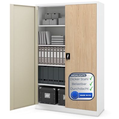Aktenschrank abschlie?bar JAN Fl?gelt?ren 185x115x40cm Wei?-Sonoma Eiche