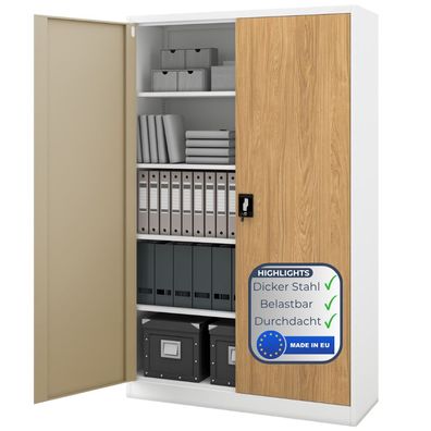 Aktenschrank abschließbar KADO Flégeltéren 185x115x40cm Weiß-Goldene Eiche