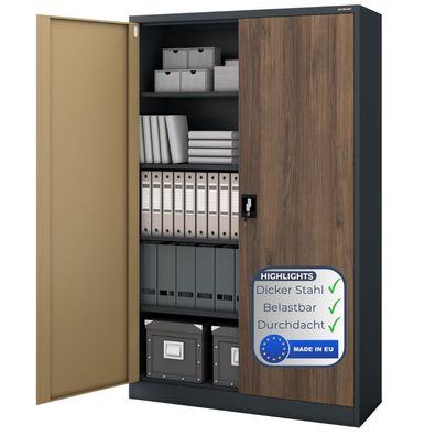 Aktenschrank abschließbar KADO Flégeltéren 185x115x40cm Anthrazit-Nussbaum