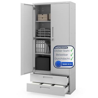Metallschrank mit Doppel-Schublade RUEL 195x90x40cm Grau