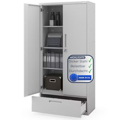 Metallschrank mit Einzel-Schublade RUEL 195x90x40cm Grau