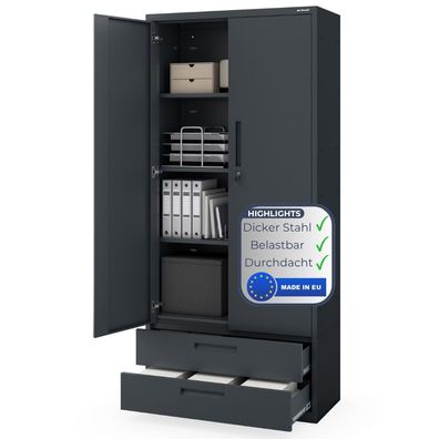 Metallschrank mit Doppel-Schublade RUEL 195x90x40cm Anthrazit