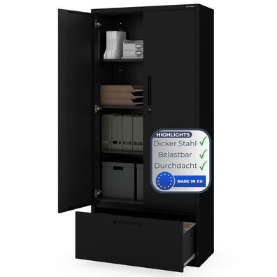 Metallschrank mit Hohe Schublade RUEL 195x90x40cm Schwarz