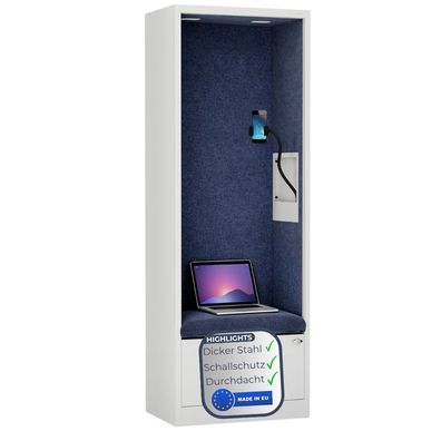 Akustikkabine mit Schalld?mmung SALLY 185x60x40cm Wei?-Blau