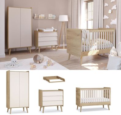 Babyzimmer Kinderzimmer komplett VIENNA FRESH Set A beige eiche Schrank Kommode Bett