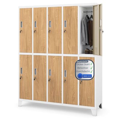 Umkleideschrank Spind BARTEK 10 Abteile 172x136x45cm Wei?-Goldene Eiche