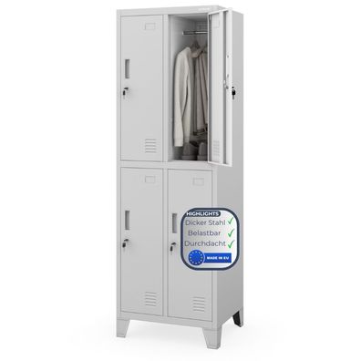Umkleideschrank Spind BARTEK 4 Abteile 172x55,9x45cm Grau