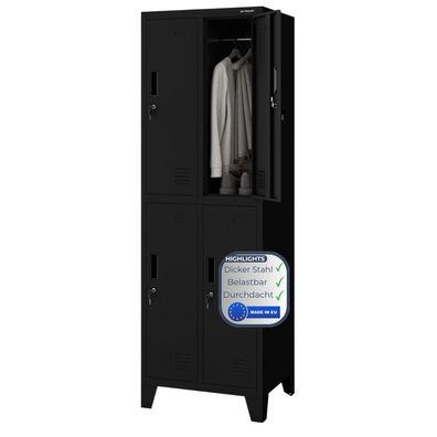 Umkleideschrank Spind BARTEK 4 Abteile 172x55,9x45cm Schwarz