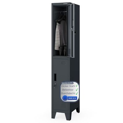 Umkleideschrank Spind BARTEK 2 Abteile 172x29,2x45cm Anthrazit