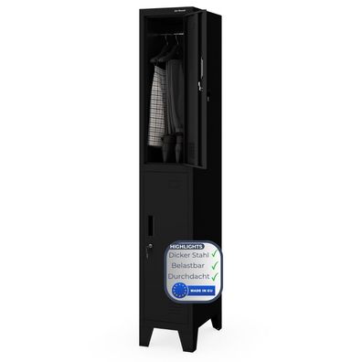 Umkleideschrank Spind BARTEK 2 Abteile 172x29,2x45cm Schwarz