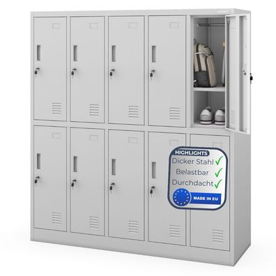 Umkleideschrank Spind BARTUS 10 Abteile 150x136x45cm Grau