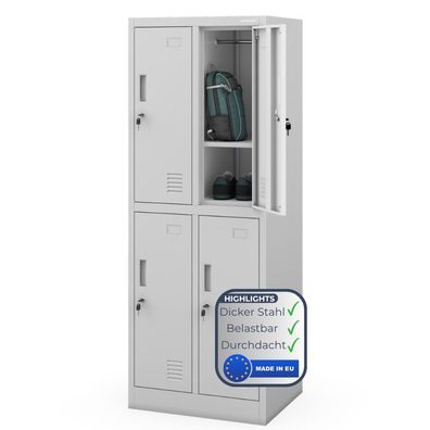 Umkleideschrank Spind BARTUS 4 Abteile 150x55,9x45cm Grau