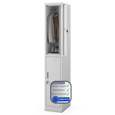 Umkleideschrank Spind IGOR 2 Abteile 185x31,7x45cm Grau