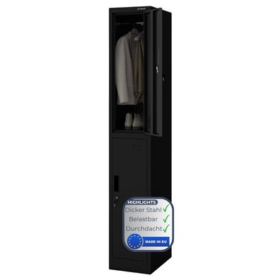 Umkleideschrank Spind IGOR 2 Abteile 185x31,7x45cm Schwarz