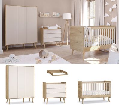 Babyzimmer Kinderzimmer komplett VIENNA FRESH Set B beige eiche Schrank Kommode Bett
