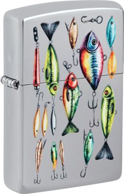 ZIPPO Benzinfeuerzeug "Fishinglure", color Image, silber