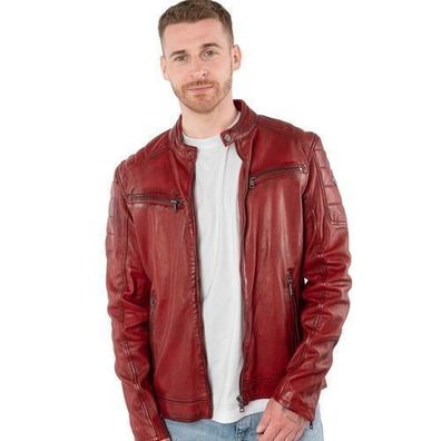 Mauritius - Herren Echtleder Lederjacke Bikerjacke Lammnappa rot