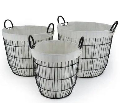 Noor Living Korb, Metall, 3er Set, schwarz/weiß, rund