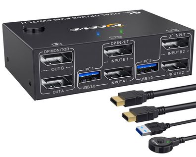 Youtinghdav DP KVM Switch 2 PC 2 Monitore USB 3.0 4K 144Hz