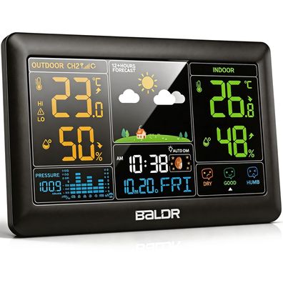 Konsen Funk Wetterstation 7,4 Zoll Farbdisplay DCF Uhr Außensensor