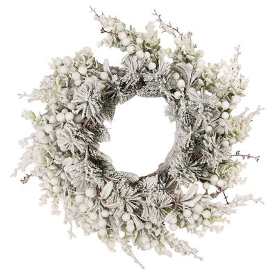 Clayre & Eef Weihnachtskranz Ø 50 cm Grün Weiß Kunststoff (Gr. Ø 50x10 cm)