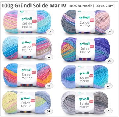 100g Gründl Sol de Mar IV Farbverlaufsgarn aus Baumwolle