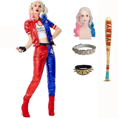 Harley Quinn Kostém Cosplay Outfit Halloween Karneval Set Kleidung Damen