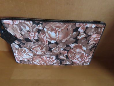 Kulturbeutel Schminktasche Brauntöne Blumen Reißverschluß ca.30 cm