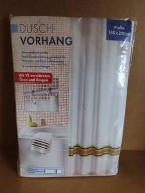 Duschvorhang aus blickdichtem Textil weiß mit Streifen ca. 180 x 200cm