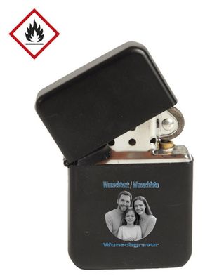 Benzinfeuerzeug mit Wunschgravur Schwarz