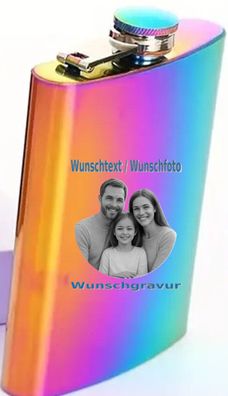 Flachmann mit Wunschgravur Regenbogenfarbend