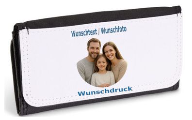 Ledergeldtasche XL mit Wunschdruck Schwarz
