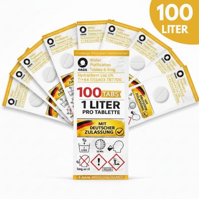 100x1L Wasser Entkeimungstabletten Wassertabletten Trinkwasser Tabletten Notfall