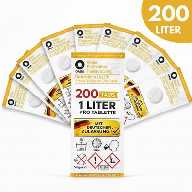 200x 1L Wasseraufbereitungstabletten Trinkwasser Chlortabletten Notfall Tabs