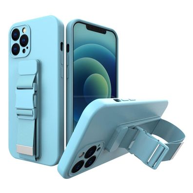 Samsung Galaxy S21 5G Hülle mit Seil und Kettenträger - Blaues Gel-Etui