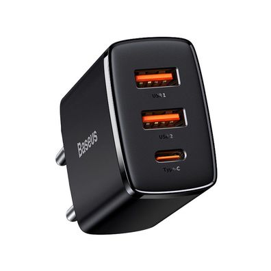 Baseus Kompakt Schnellladegerät 2x USB/USB Typ C 30W 3A Power Delivery Schnellla