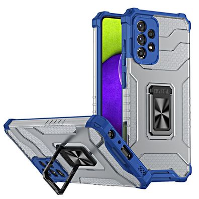 Samsung Galaxy A72 4G Hybrid Crystal Ring Case mit Magnetischer Halterung - Blau