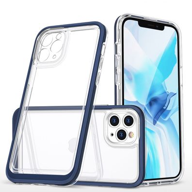 iPhone 11 Pro Max Hülle - 3in1 Transparentes Gel-Etui mit Blauem Rahmen