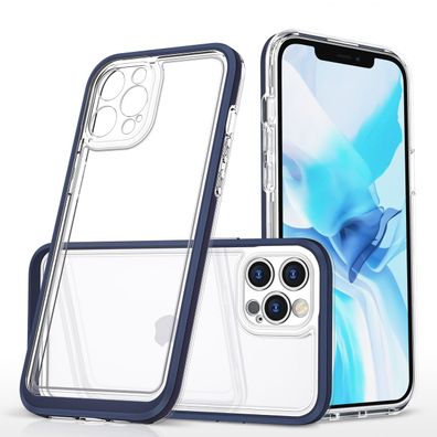 Transparente 3in1 Hülle für iPhone 12 Pro, blaue Silikonhülle mit Rahmen