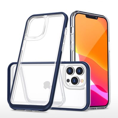 Transparente 3in1 Schutzhülle für iPhone 13 Pro aus Gel mit blauem Rahmen