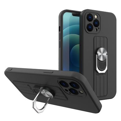 Samsung Galaxy S22+ (S22 Plus) Silikonhülle mit Fingerring und Ständer - Schwarz