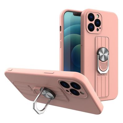Silikon-Schutzhülle mit Fingerhalterung und Ständer für Samsung Galaxy A73, Rosa