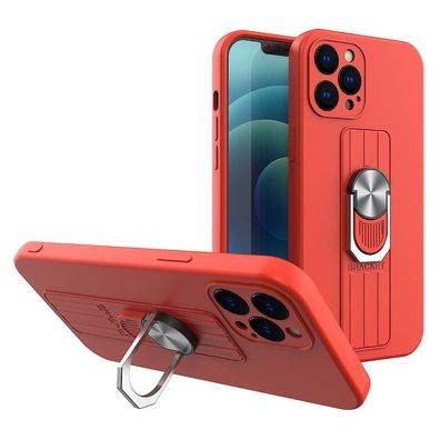 Silikon-Schutzhülle mit Fingerhalter und Ständer für Xiaomi Redmi Note 11 - Rot