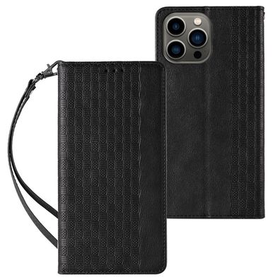 Magnetisches Leder-Etui mit Trageriemen für iPhone 12 Pro Max - Schwarze Wallet