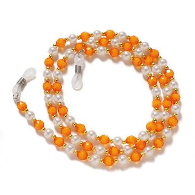 Brillenband mit Perlenanhänger, orangefarben