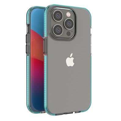 Frühlingshülle Silikonetui für iPhone 14 Pro mit Rahmen, Hellblau