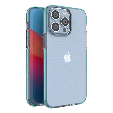 Frühlings-Etui für iPhone 14 Pro Max: Silikon Schutzhülle mit Rahmen in Hellblau