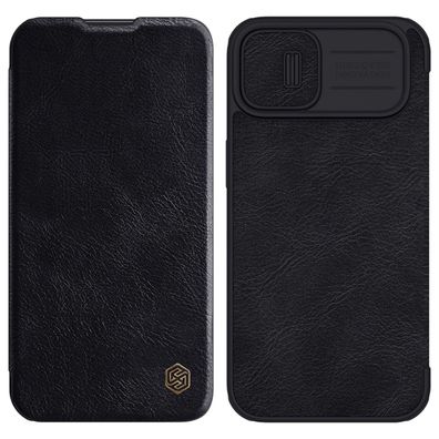 Nillkin Qin Leder Pro Hülle für iPhone 14 Plus Kameraschutz Flip-Cover in Schwar
