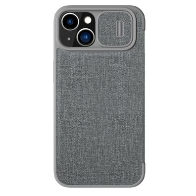 Nillkin Qin Cloth Pro Hülle für iPhone 14 Plus, Klappetui mit Kameraschutz, grau