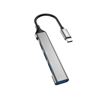 Dudao USB-C Hub 4-in-1 Adapter - 3x USB 2.0 / 1x USB 3.0 Ports, Schwarz, 6,3cm (